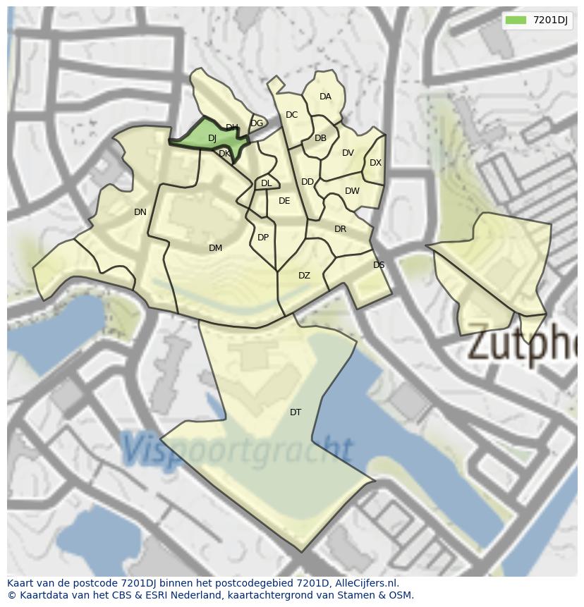 Afbeelding van het postcodegebied 7201 DJ op de kaart.