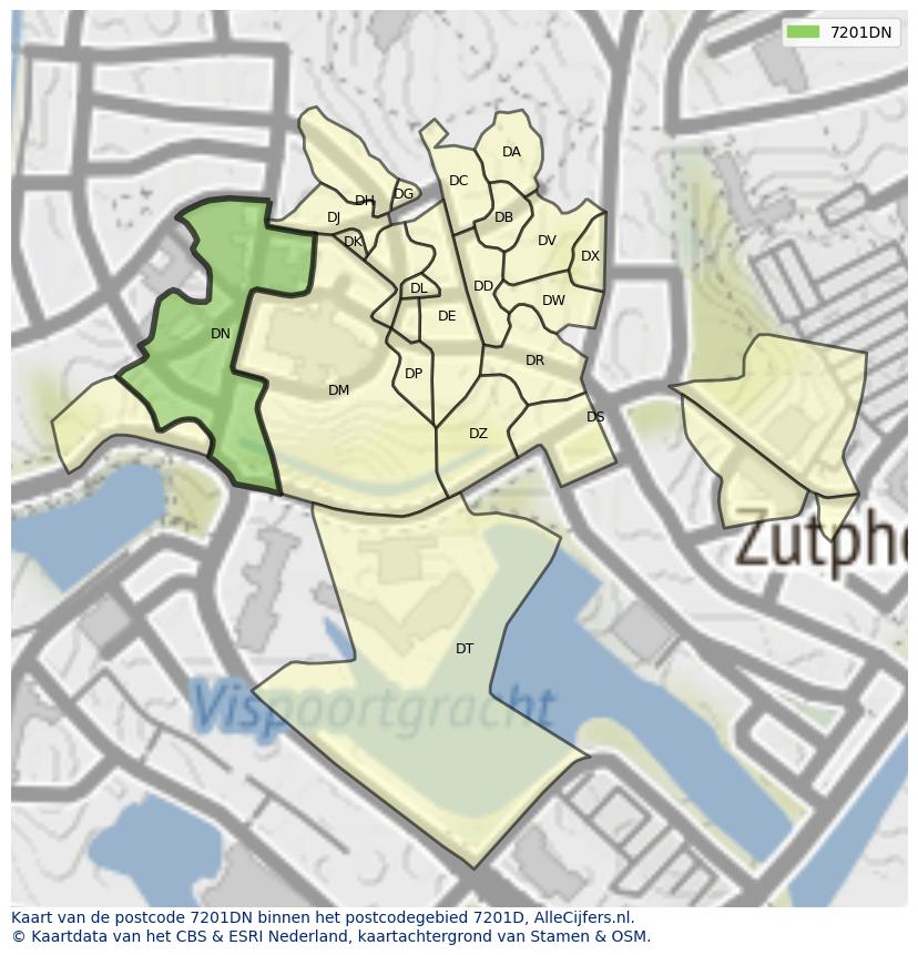 Afbeelding van het postcodegebied 7201 DN op de kaart.