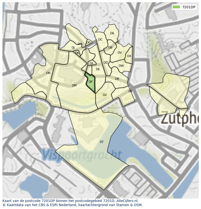 Afbeelding van het postcodegebied 7201 DP op de kaart.