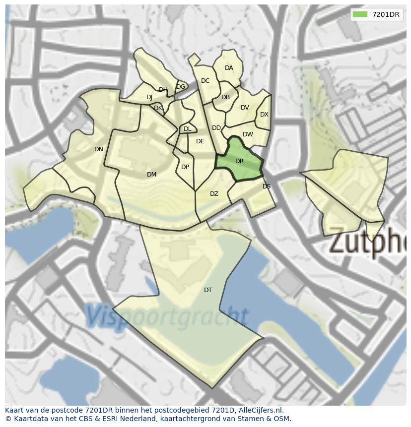 Afbeelding van het postcodegebied 7201 DR op de kaart.