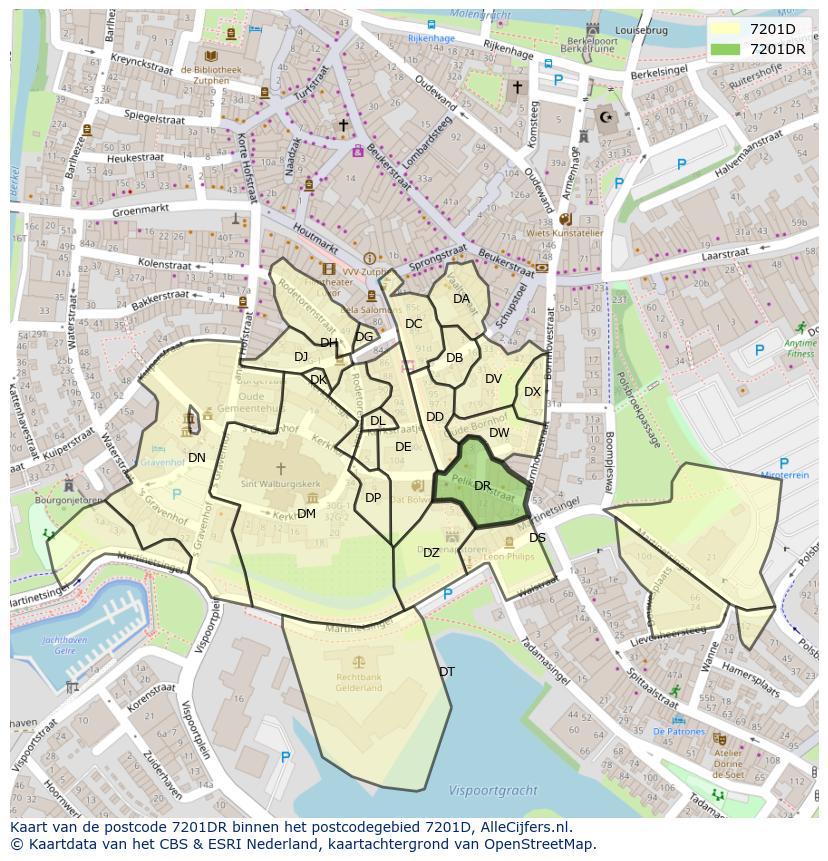 Afbeelding van het postcodegebied 7201 DR op de kaart.