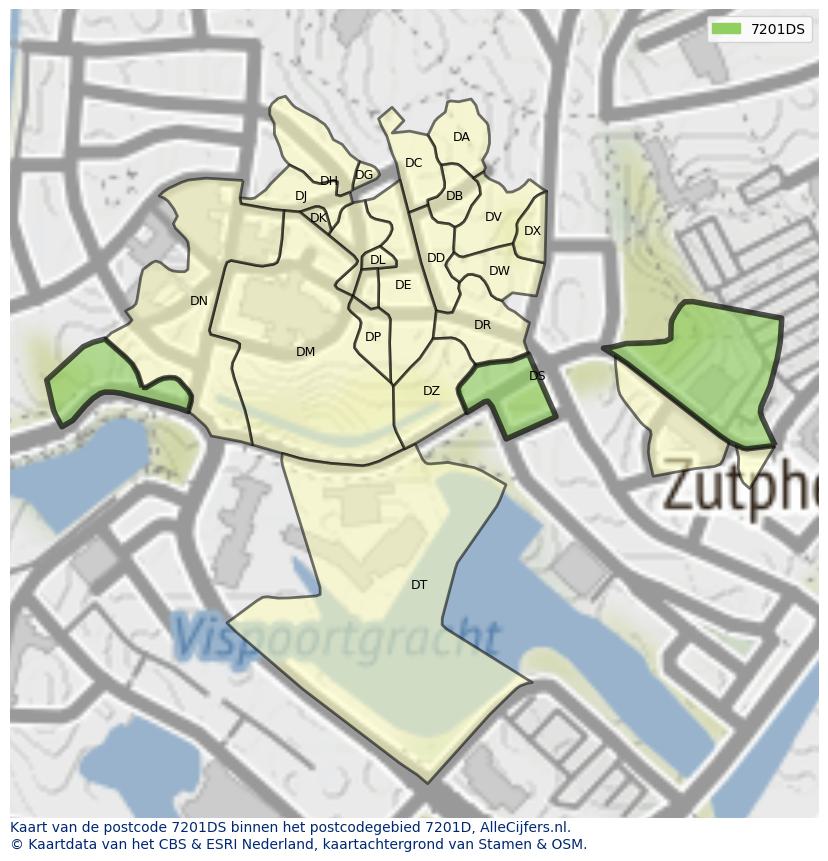 Afbeelding van het postcodegebied 7201 DS op de kaart.