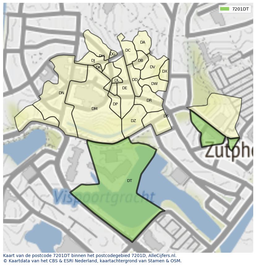 Afbeelding van het postcodegebied 7201 DT op de kaart.