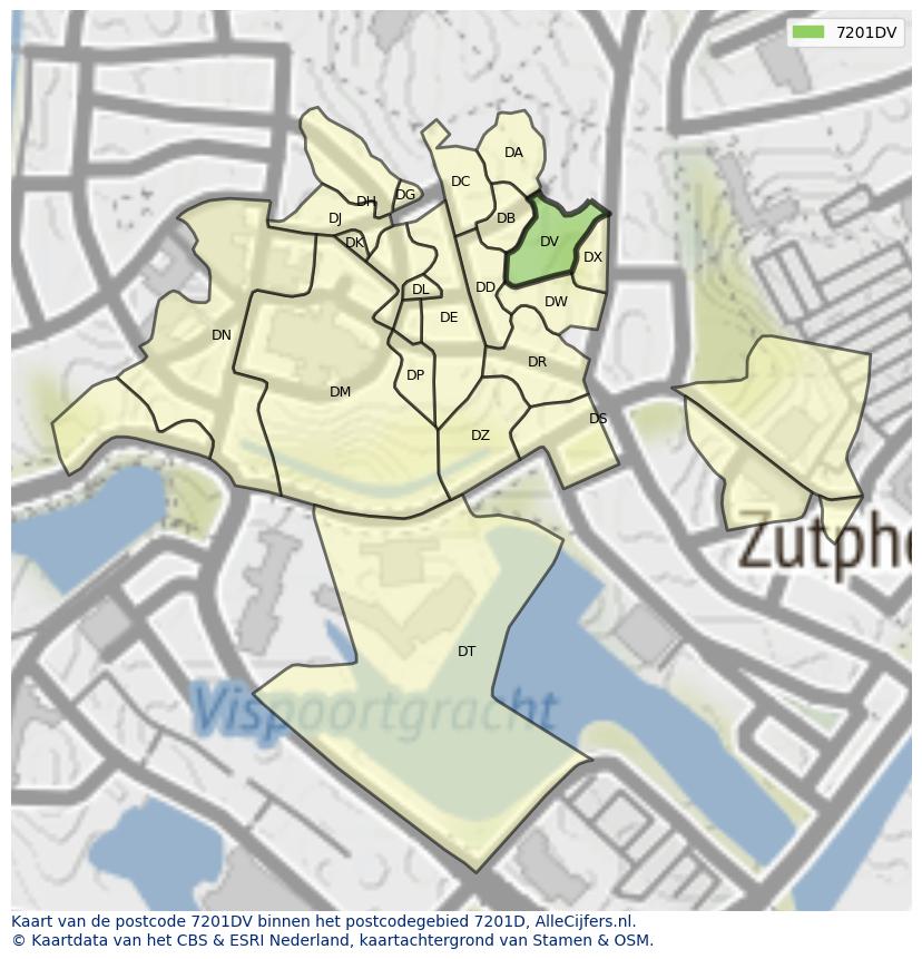 Afbeelding van het postcodegebied 7201 DV op de kaart.