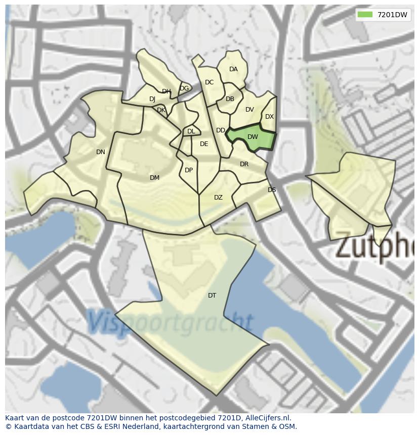 Afbeelding van het postcodegebied 7201 DW op de kaart.