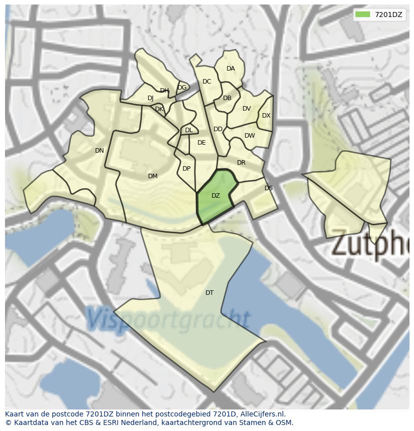 Afbeelding van het postcodegebied 7201 DZ op de kaart.