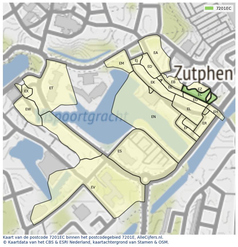 Afbeelding van het postcodegebied 7201 EC op de kaart.