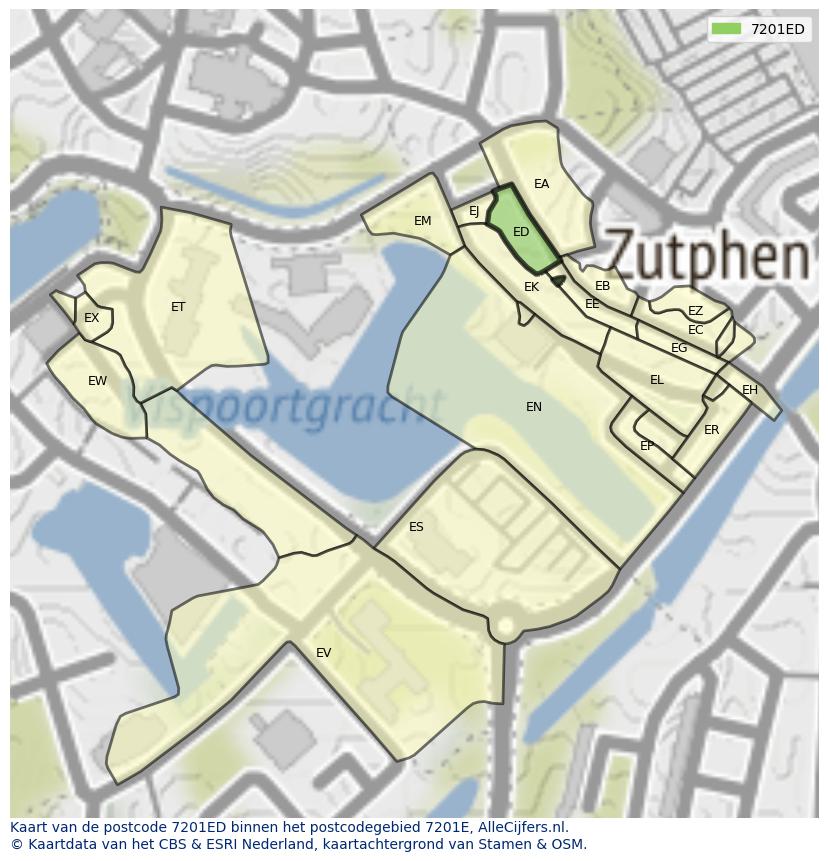 Afbeelding van het postcodegebied 7201 ED op de kaart.