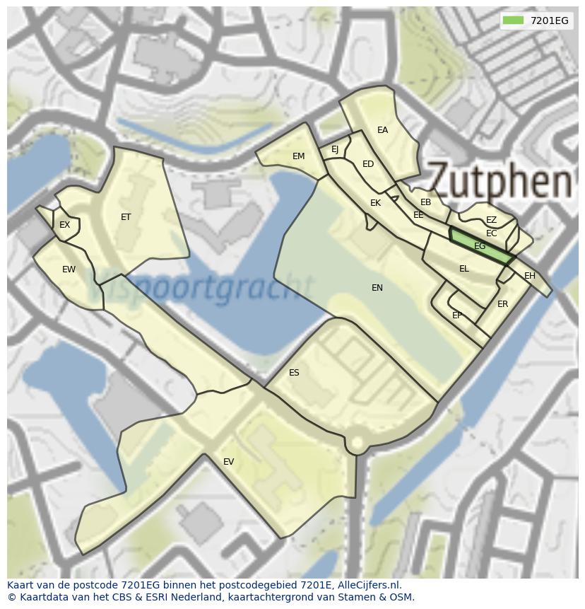 Afbeelding van het postcodegebied 7201 EG op de kaart.