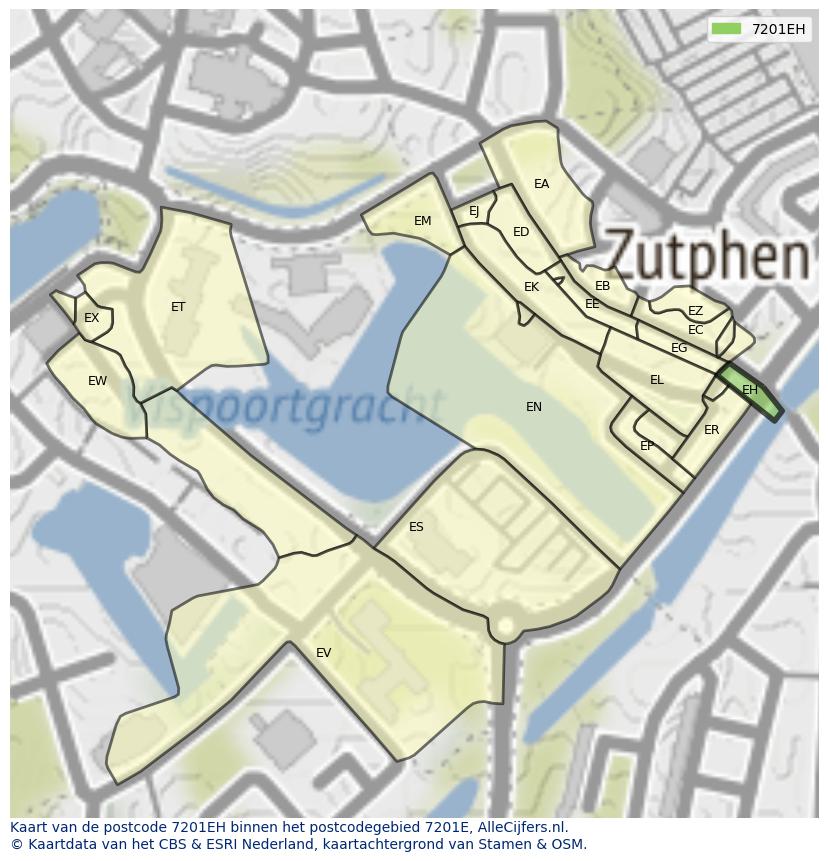 Afbeelding van het postcodegebied 7201 EH op de kaart.