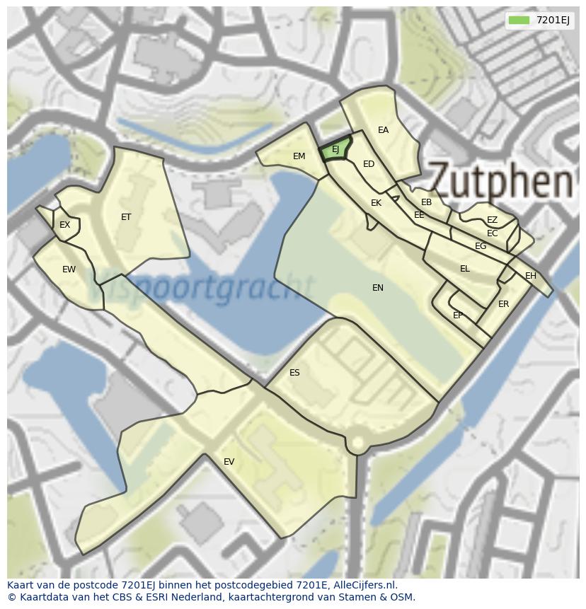 Afbeelding van het postcodegebied 7201 EJ op de kaart.