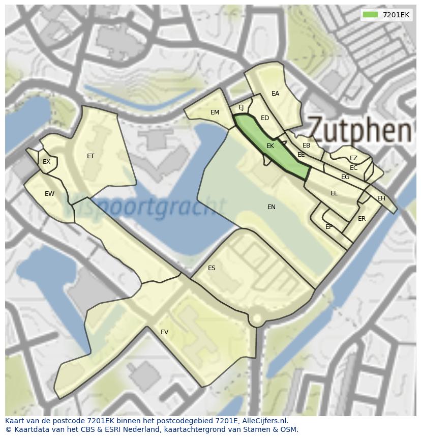 Afbeelding van het postcodegebied 7201 EK op de kaart.