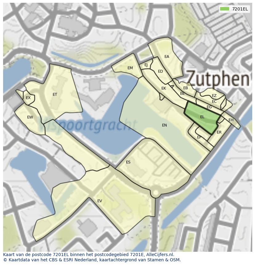 Afbeelding van het postcodegebied 7201 EL op de kaart.
