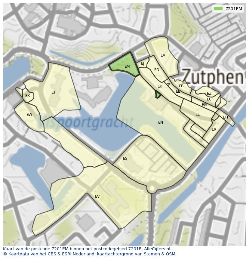 Afbeelding van het postcodegebied 7201 EM op de kaart.