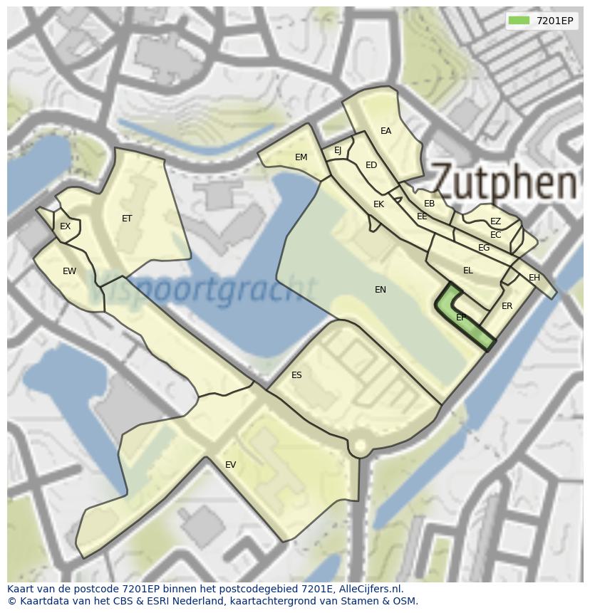 Afbeelding van het postcodegebied 7201 EP op de kaart.