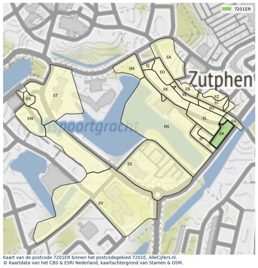 Afbeelding van het postcodegebied 7201 ER op de kaart.