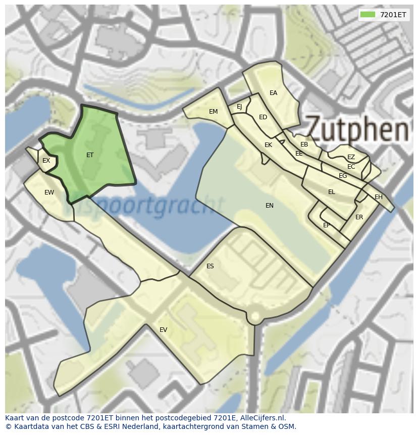 Afbeelding van het postcodegebied 7201 ET op de kaart.