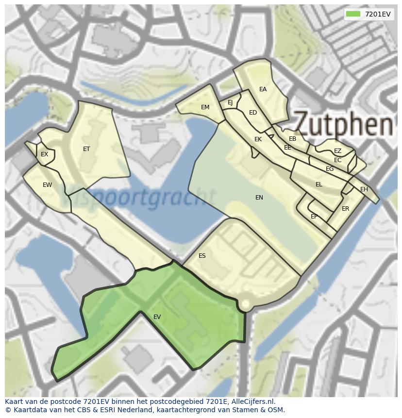 Afbeelding van het postcodegebied 7201 EV op de kaart.