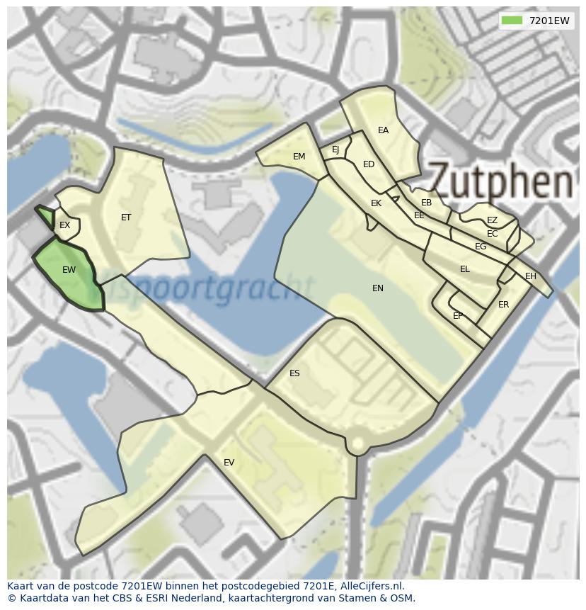 Afbeelding van het postcodegebied 7201 EW op de kaart.
