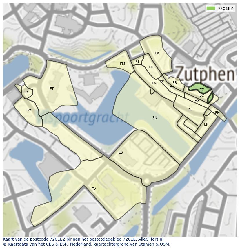 Afbeelding van het postcodegebied 7201 EZ op de kaart.