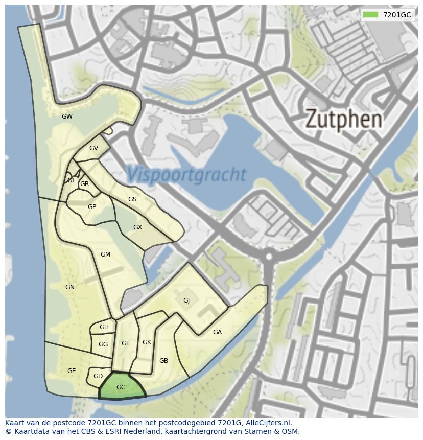 Afbeelding van het postcodegebied 7201 GC op de kaart.