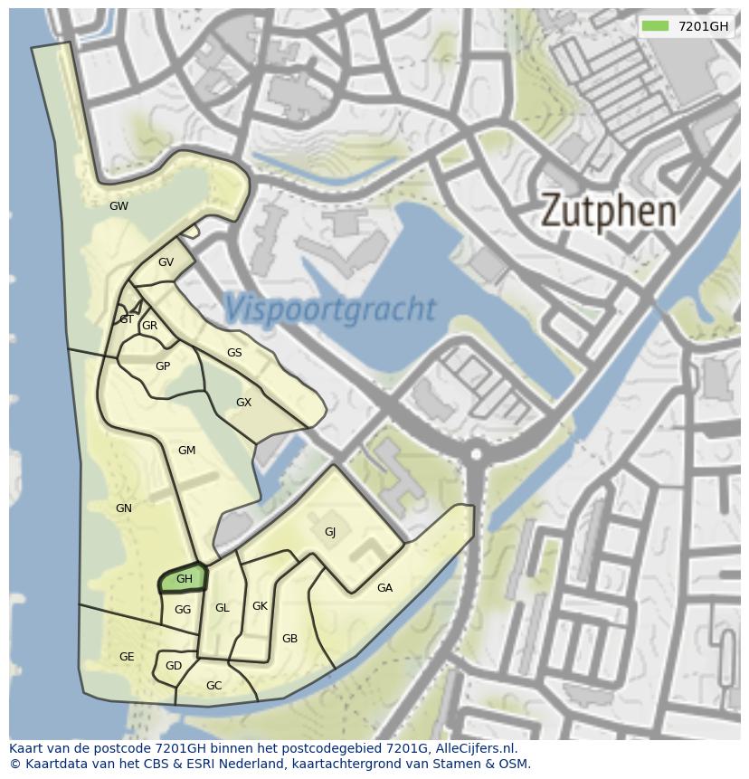 Afbeelding van het postcodegebied 7201 GH op de kaart.