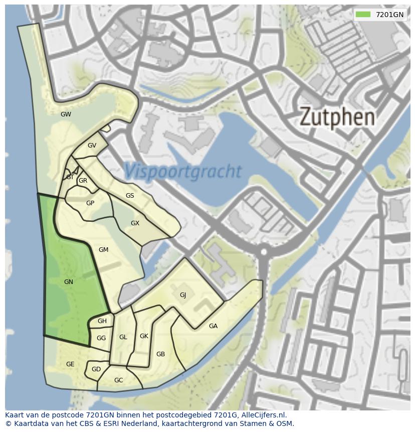 Afbeelding van het postcodegebied 7201 GN op de kaart.