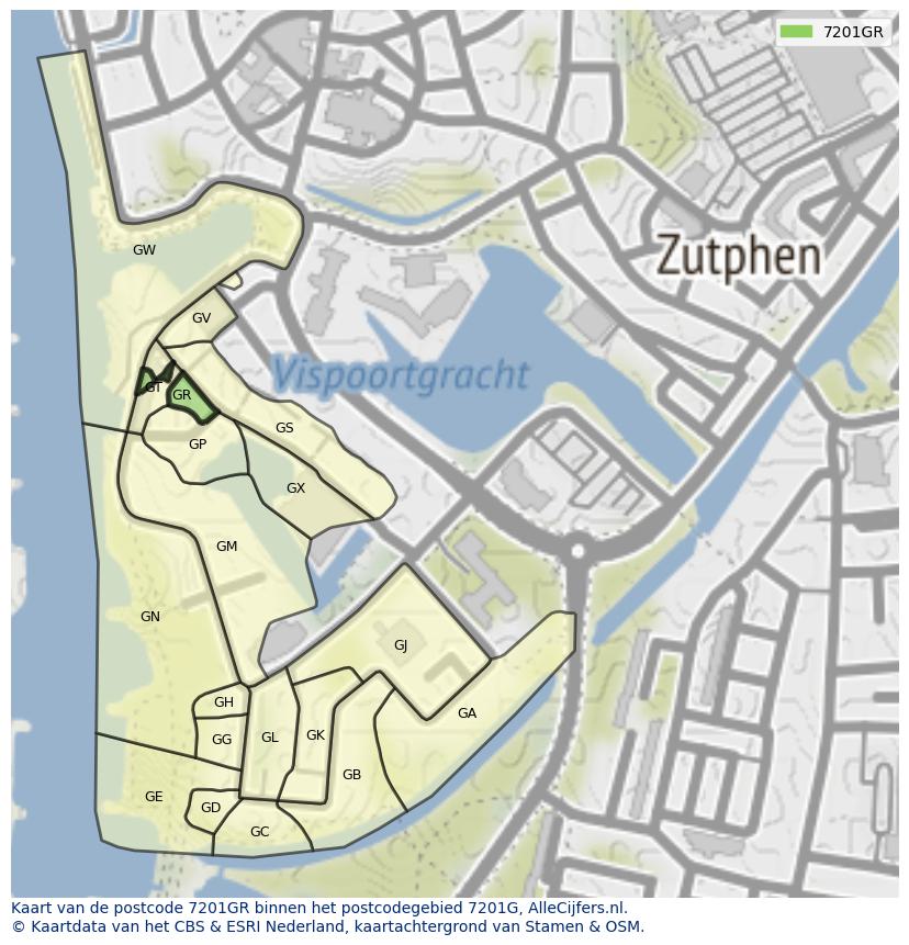 Afbeelding van het postcodegebied 7201 GR op de kaart.