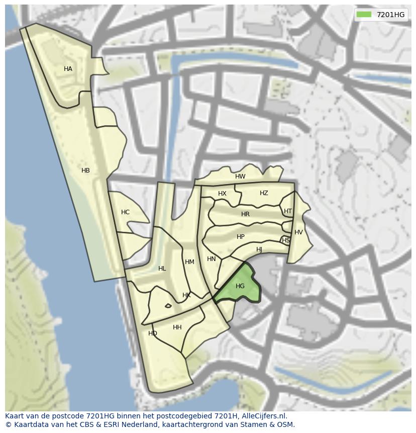 Afbeelding van het postcodegebied 7201 HG op de kaart.