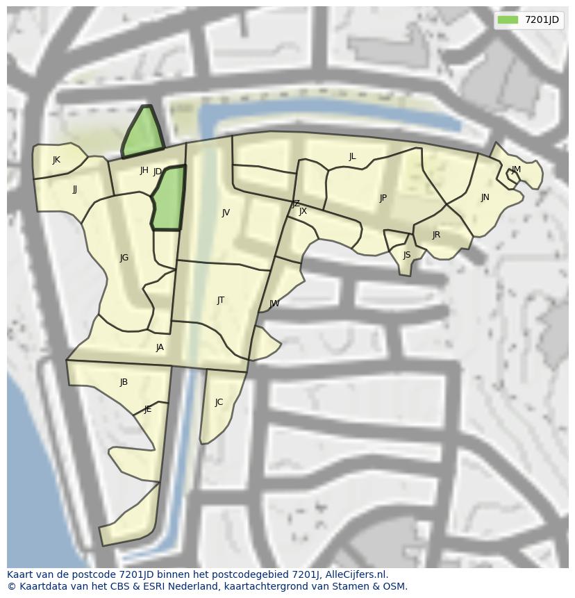 Afbeelding van het postcodegebied 7201 JD op de kaart.