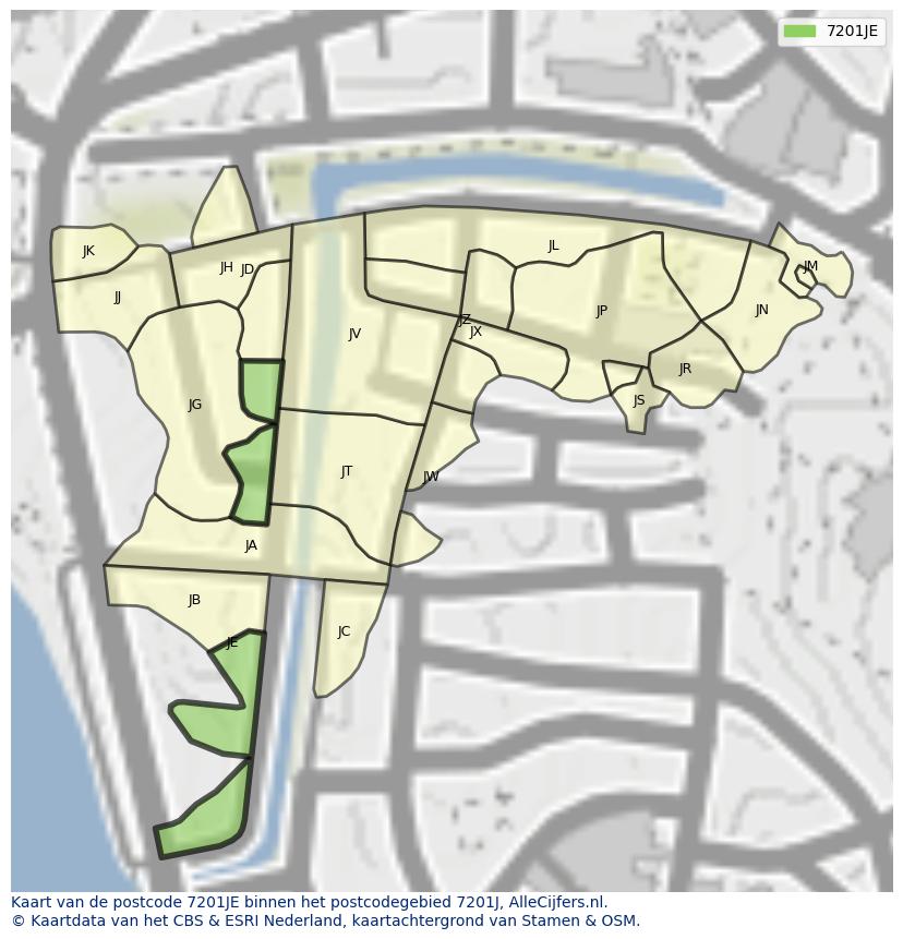 Afbeelding van het postcodegebied 7201 JE op de kaart.