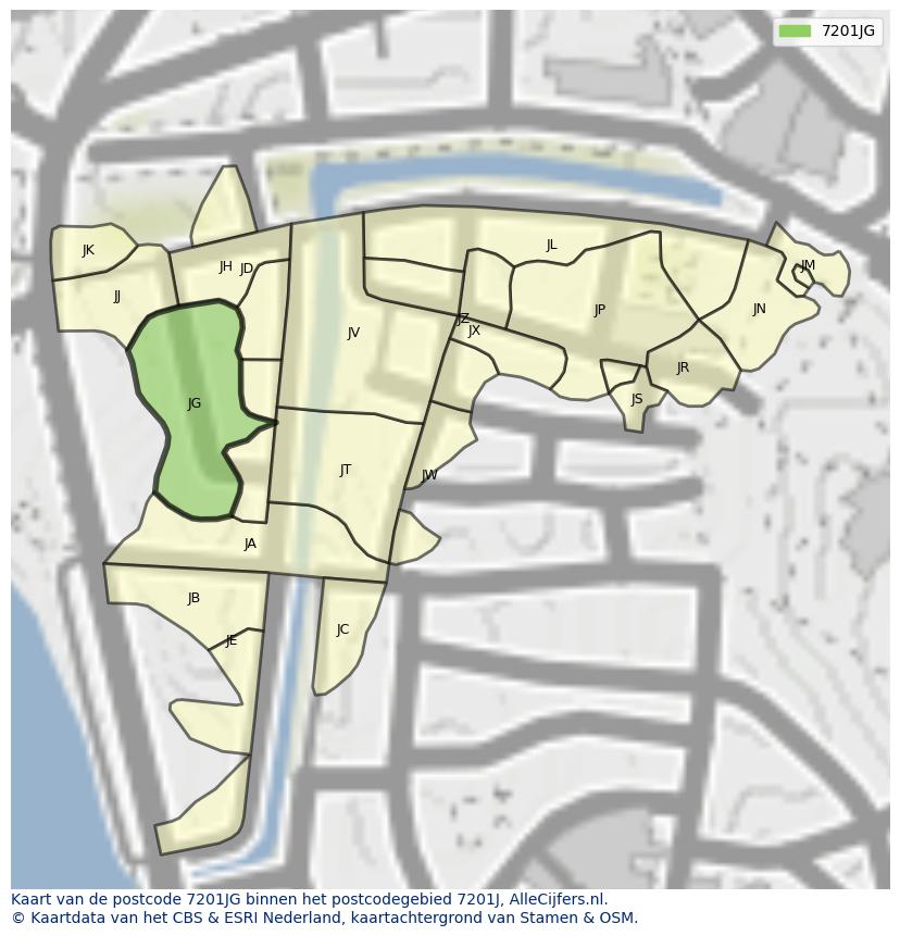 Afbeelding van het postcodegebied 7201 JG op de kaart.