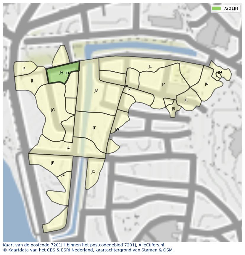 Afbeelding van het postcodegebied 7201 JH op de kaart.