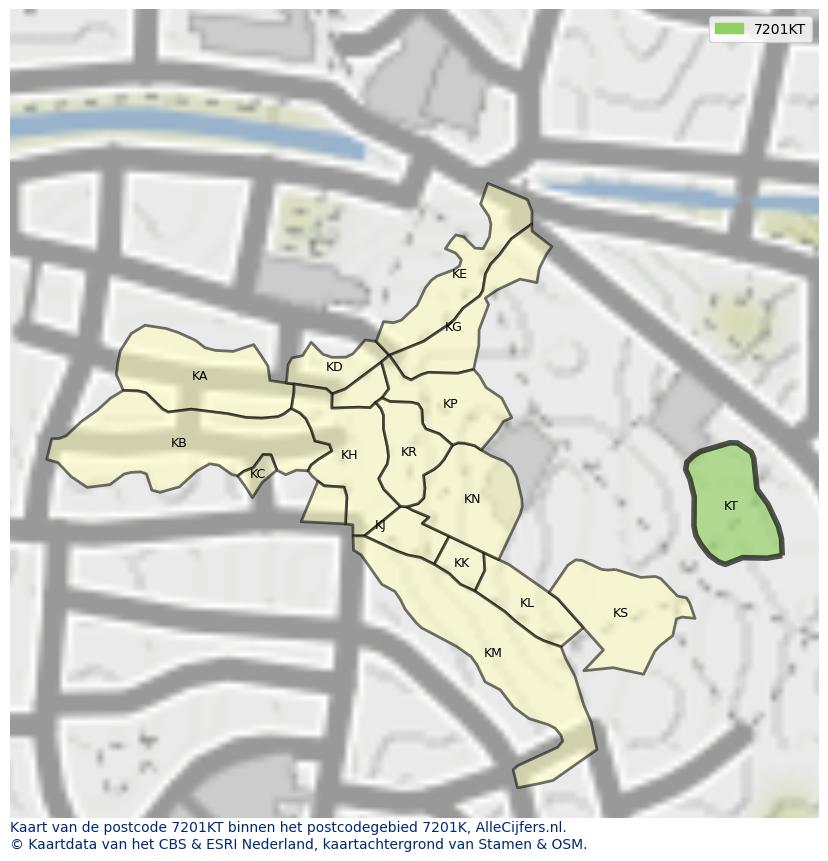Afbeelding van het postcodegebied 7201 KT op de kaart.