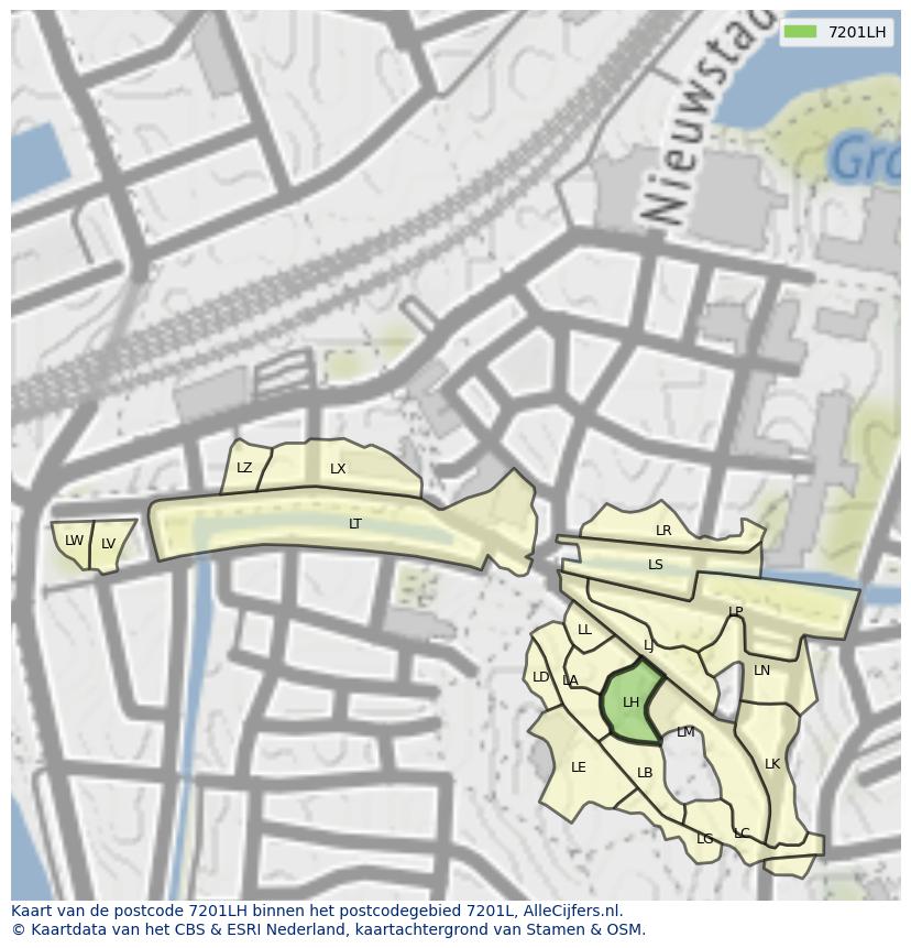 Afbeelding van het postcodegebied 7201 LH op de kaart.