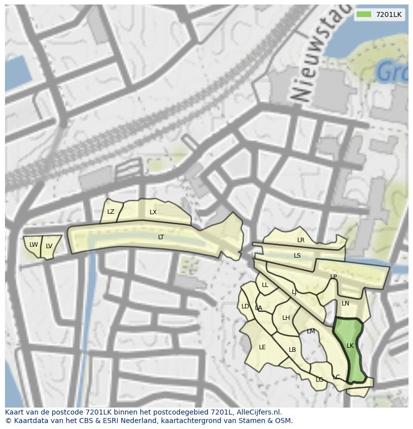 Afbeelding van het postcodegebied 7201 LK op de kaart.