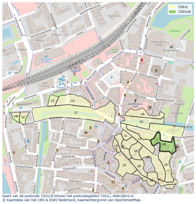 Afbeelding van het postcodegebied 7201 LN op de kaart.
