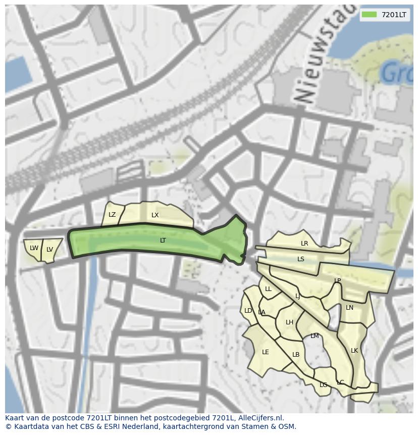 Afbeelding van het postcodegebied 7201 LT op de kaart.