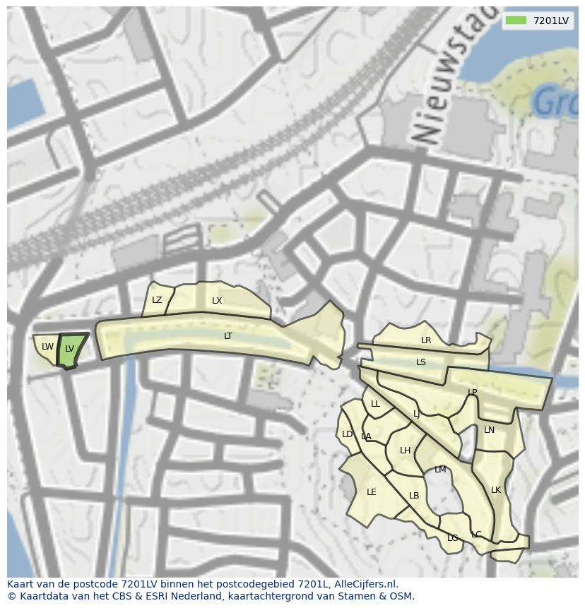 Afbeelding van het postcodegebied 7201 LV op de kaart.