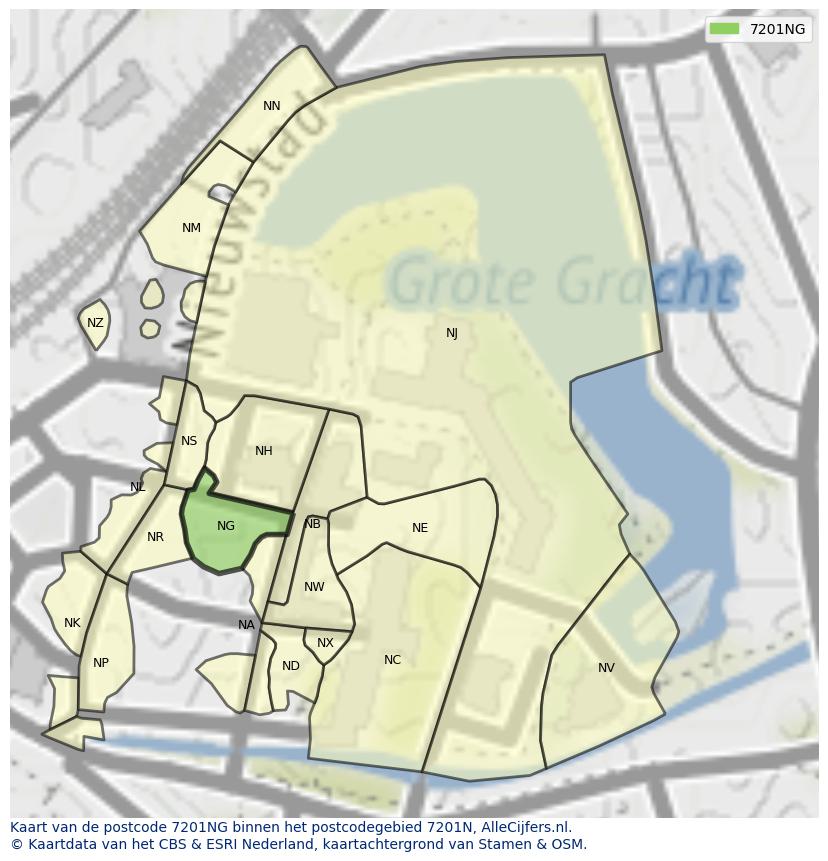 Afbeelding van het postcodegebied 7201 NG op de kaart.