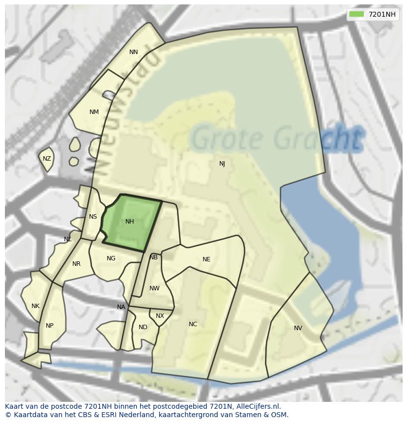 Afbeelding van het postcodegebied 7201 NH op de kaart.