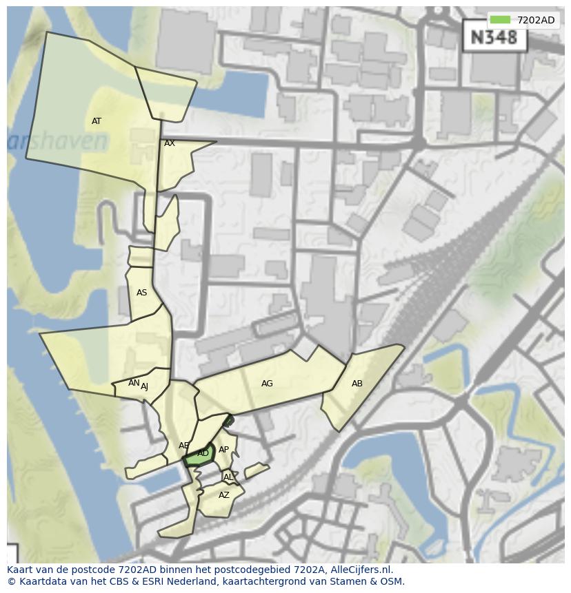 Afbeelding van het postcodegebied 7202 AD op de kaart.