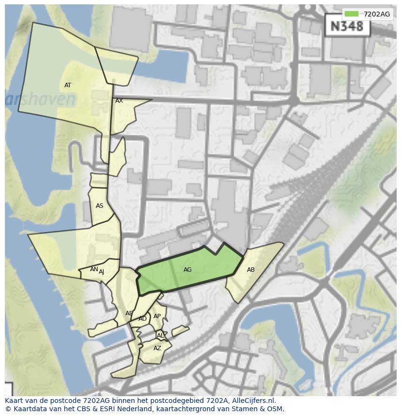 Afbeelding van het postcodegebied 7202 AG op de kaart.