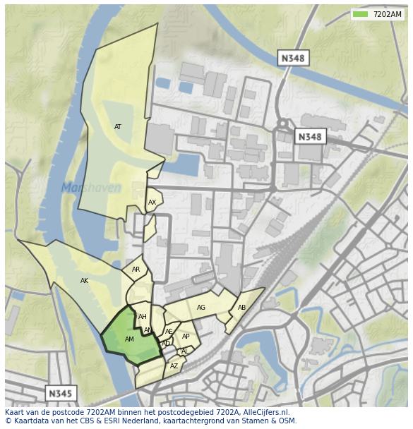 Afbeelding van het postcodegebied 7202 AM op de kaart.
