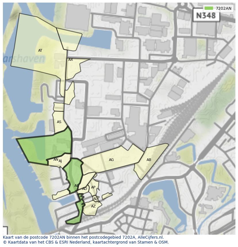 Afbeelding van het postcodegebied 7202 AN op de kaart.