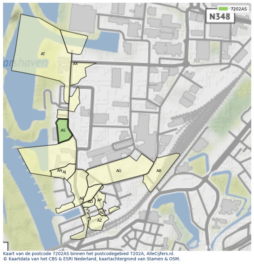 Afbeelding van het postcodegebied 7202 AS op de kaart.