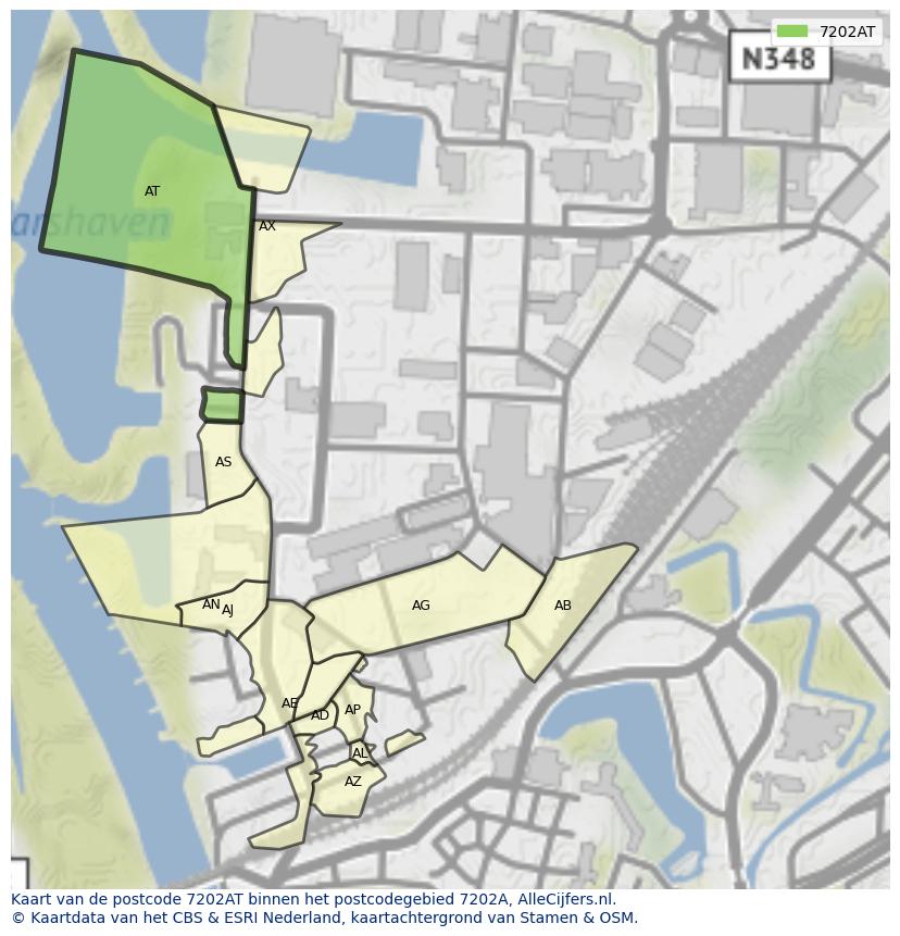 Afbeelding van het postcodegebied 7202 AT op de kaart.