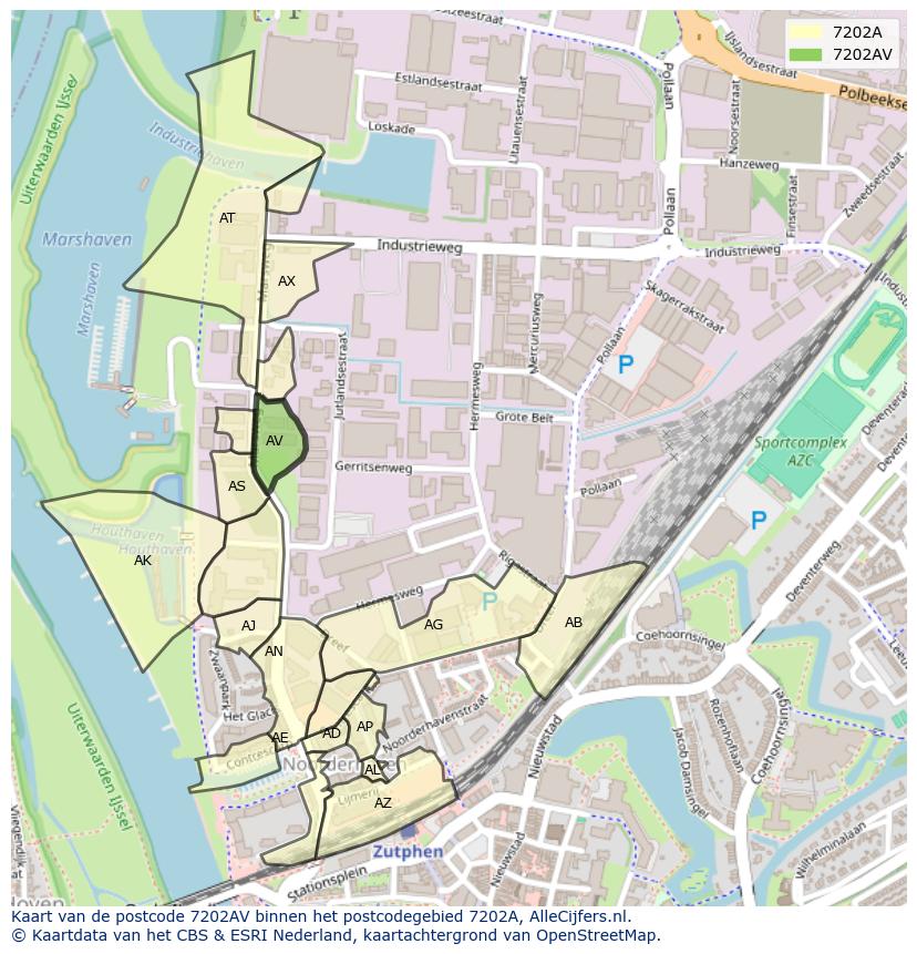 Afbeelding van het postcodegebied 7202 AV op de kaart.