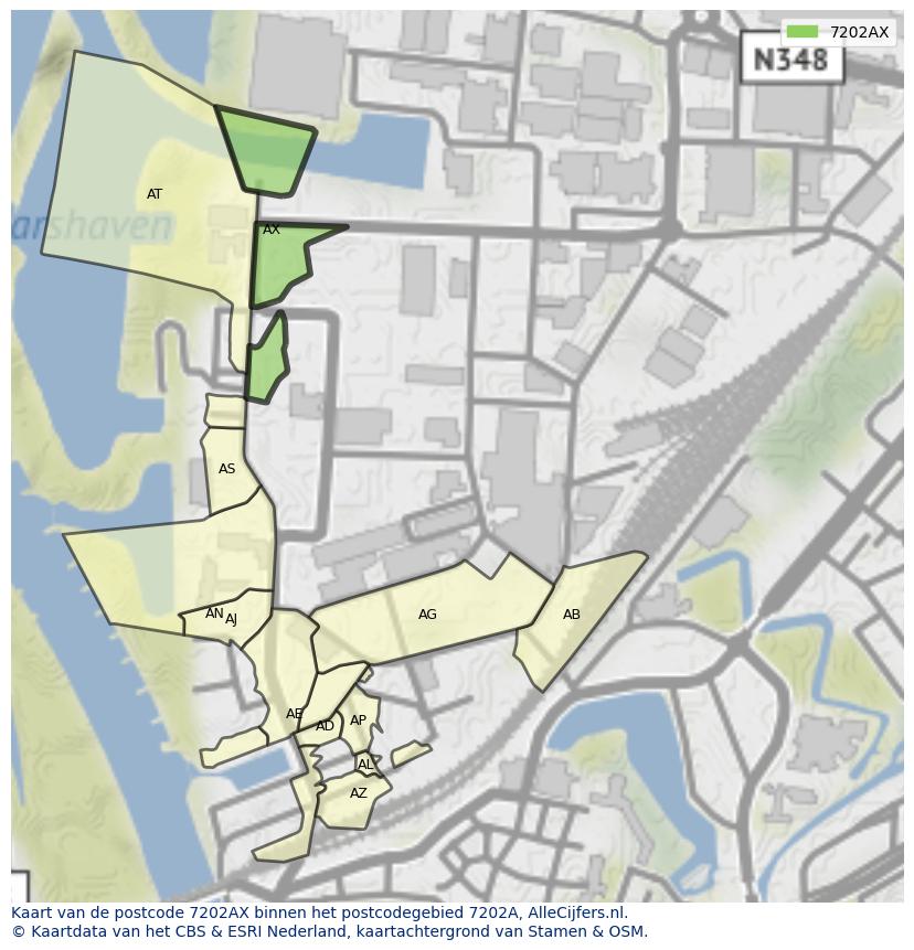 Afbeelding van het postcodegebied 7202 AX op de kaart.