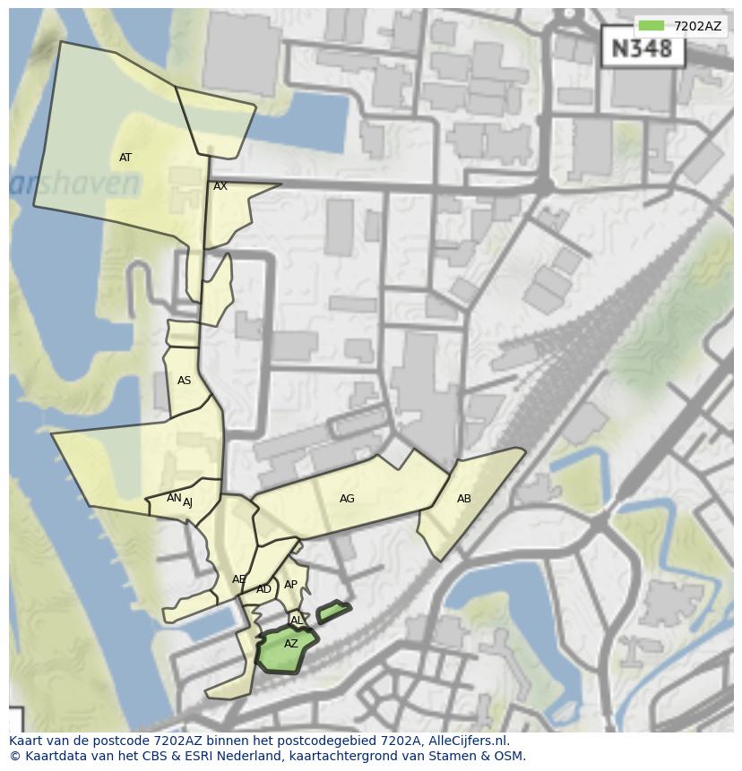 Afbeelding van het postcodegebied 7202 AZ op de kaart.
